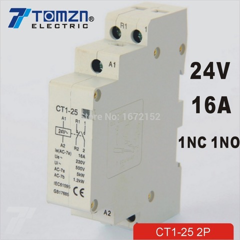 Contacteur modulaire à ca de ménage de rail de 2P 16A 24V 50/60HZ Din 1NO 1NC ► Photo 1/1