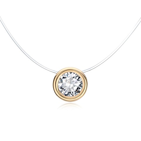 Dayoff – collier à pendentif rond en Zircon Transparent pour femme, bijoux en or, Invisible, pêche, chaîne clavicule, N18 ► Photo 1/6