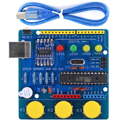 OPEN-SMART UNO R3 bricolage ATmega328P Module de carte de développement CH340 pilote avec bouton de LED Buzzer pour Arduino UNO R3-bleu ► Photo 1/6