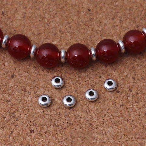 Perles rondes et plates en métal tibétain argenté, 5mm, 50 pièces/lot, accessoires d'espacement pour la fabrication de bijoux, Bracelets, cadeau ► Photo 1/4