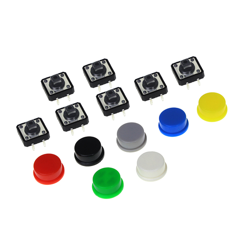 Micro bouton de commutation + 5 couleurs | Électronique intelligent, bouton poussoir momentané 12*12*7.3MM, capuchon Tact ► Photo 1/5