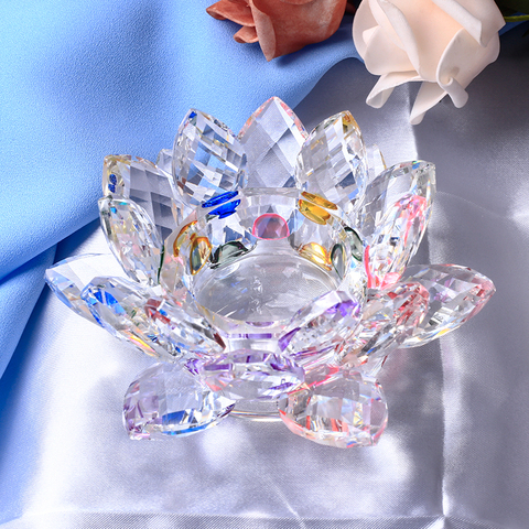 Chandelier en verre avec fleur de Lotus en cristal fait à la main, bougeoir de 7 couleurs, pour centre de Table décoration de la maison ► Photo 1/6