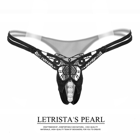 Papillon avec perles Tangas femmes Sexy G String Sexy sous-vêtements à lanière dames dentelle Lingerie Sexy culotte transparente ► Photo 1/6