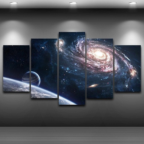 Toile de peinture murale modulaire, 5 pièces, univers planète espace, décor d'image, maison salon, cadre d'art, imprimés modernes ► Photo 1/6