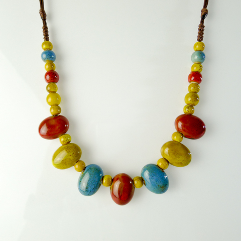 Collier à pendentif en céramique pour femmes, perles colorées à corde longue, fait à la main, à la mode, # EY202 ► Photo 1/6
