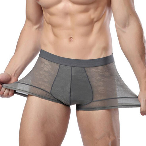 Nouveau caleçon boxeur homme fibre de bambou Sexy dentelle Transparent Boxer pour homme sous-vêtements Shorts cadeau pour un homme culotte hommes bambou ► Photo 1/6