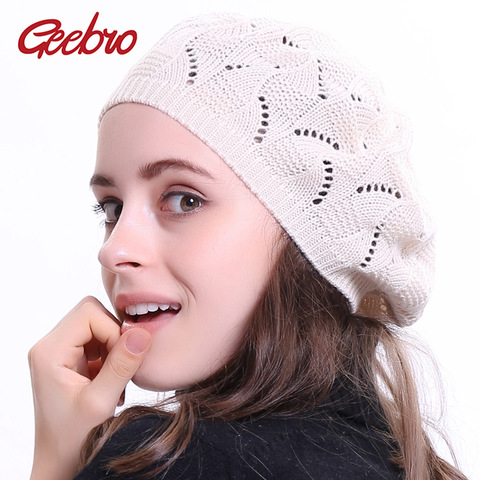 Geebro – béret en acrylique pour femme, chapeau de couleur unie, tricot, bonnet d'artiste français, décontracté, fin, printemps ► Photo 1/6