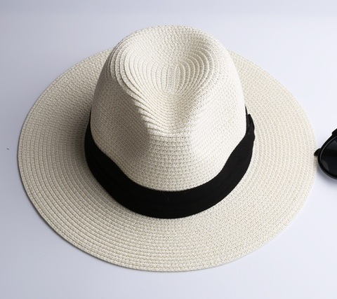 LNPBD été mode blanc à bord plat à large bord femmes strawhat femmes jazz fedoras chapeau chapeau d'ombrage chapeau de plage été ► Photo 1/6