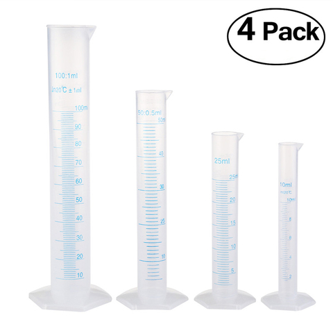 Cylindre gradué de mesure en plastique Transparent 4 pièces/ensemble, tasse à mesurer de laboratoire, outils de laboratoire 10ml / 25ml / 50ml / 100ml ► Photo 1/6