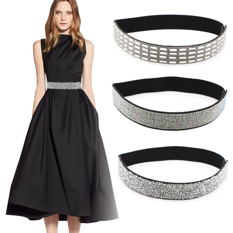 Ceinture de taille scintillante pour femmes, strass incrustés faits à la main, élastique brillant pour robes, manteau chemise, ceinture large ► Photo 1/6