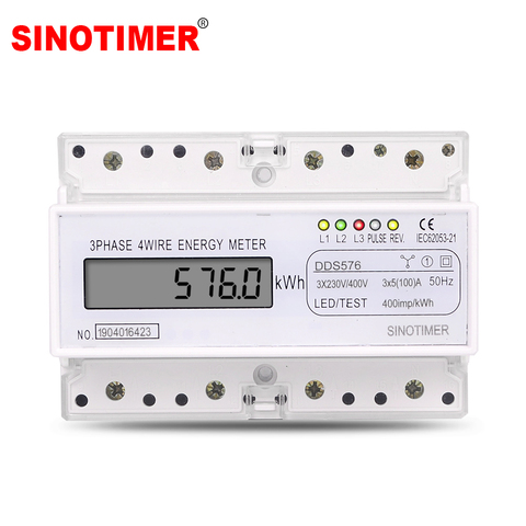 Installation simple trois Phases 4 fils numérique compteur d'électricité électrique compteur DIN montage sur Rail AC 380V 5(100)A 50Hz ► Photo 1/6