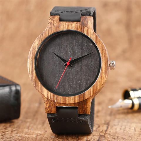 Montre à Quartz bambou en bois naturel pour hommes, de haute qualité, faite à la main, sans numéro, horloge Chic, deuxième main, pour hommes ► Photo 1/6