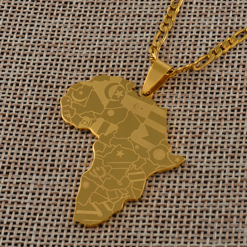 Anniyo Gold Color Africa Map With Flag Pendant Chain Necklaces African Maps Jewelry for Women Men #035321P ► Photo 1/5