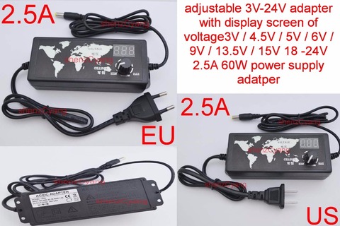 1 PCS réglable 3 V-24 V adaptateur avec écran d'affichage de voltage3V/4.5 V/5 V/6 V/9 V/13.5 V/15 V 18-24 V 2.5A 60 W puissance fournir adatper ► Photo 1/4