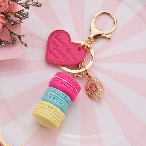 Femmes nouveau Macaron gâteau porte-clés PU amour alliage feuille porte-clés breloque sac pendentif porte-clés meilleur cadeau de fête bijoux K3006 ► Photo 1/6