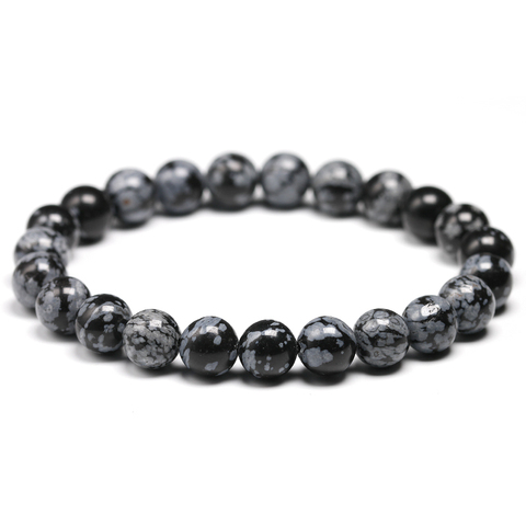 Bracelet obsidienne naturel un Grand nombre de perles à flocons de neige, bijoux Chakra, perles Mala, Protection Courage, cadeau pour hommes et femmes ► Photo 1/6