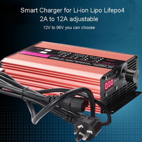 72 V 60 V 67.2 V 71.4 V Li-ion LiPo 48 V Lifepo4 chargeur de batterie au Lithium intelligent réglable 2A 5A 10A 12A Charge rapide ebike 12 S 20 S 24 S ► Photo 1/6