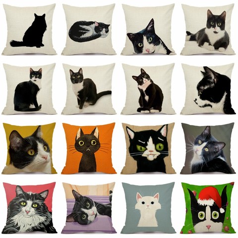 XUNYU-housse de coussin carrée noire | Housse de coussin motif Animal Animal de compagnie, chat, canapé HM002 45x45cm ► Photo 1/6