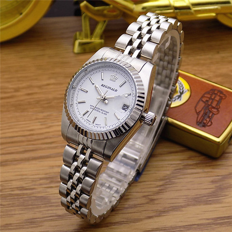 HK marque de mode REGINALD étanche hommes dame amoureux plein acier inoxydable avec calendrier montre robe cadeaux d'affaires montres-bracelets ► Photo 1/4