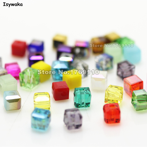 Isywaka 100 pièces Cube 4mm couleur mixte carré autriche perles de cristal perles de verre perles entretoises en vrac pour la fabrication de bijoux à bricoler soi-même ► Photo 1/1