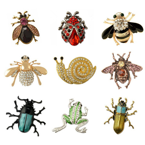 MZC 9 Styles Insectes Abeille Grenouille Broche Broches Femelle Hijab Broches Escargots Beetle Brosh Mâle Costume Revers Broches Animal En Cristal strass Brosche ► Photo 1/6