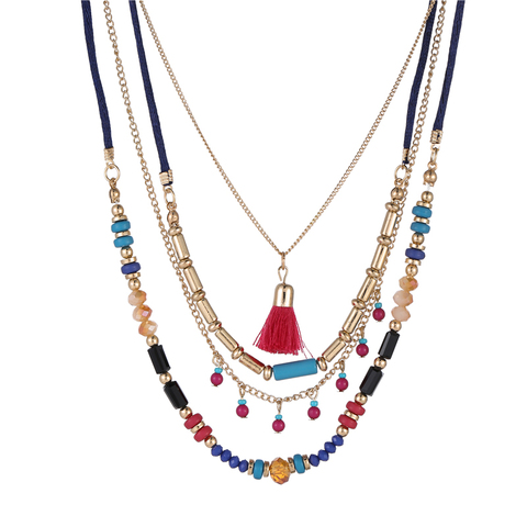 Bohème Multi couleur couches colliers perles colorées gland Maxi longue chaîne ethnique bijoux collier pour femmes collier ► Photo 1/6