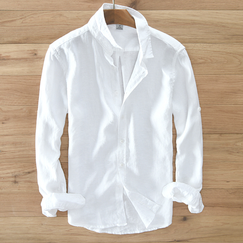 Hommes 100% pur lin à manches longues chemise hommes marque vêtements hommes chemise S-3XL 5 couleurs solide blanc chemises hommes camisa chemises hommes ► Photo 1/6
