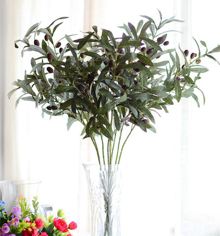 Branches d'olivier européennes artificielles avec des feuilles de fruits d'olivier pour la maison hôtel mariage bricolage décoration fleurs plantes feuille de couronne ► Photo 1/2