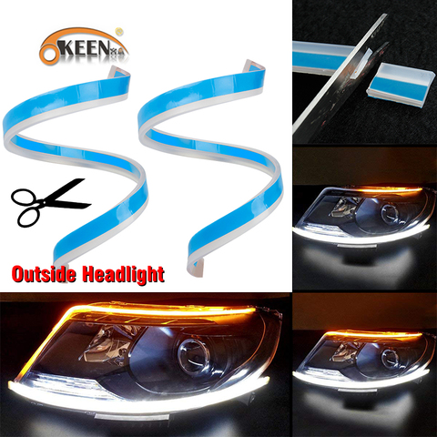 OKEEN 60 cm Nouveau Mince Ambre Séquentielle Flexible led DRL Pour Phare Bande daytime running light avec jaune tourner lampe de signalisation 12 V ► Photo 1/6