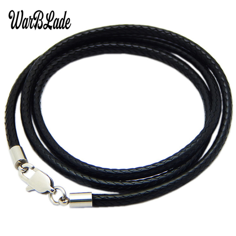 WarBLade – cordon en cuir noir, 1.5mm 2mm 3mm, connecteur de fermoir à homard en acier inoxydable, corde cirée ronde pour hommes et femmes ► Photo 1/5