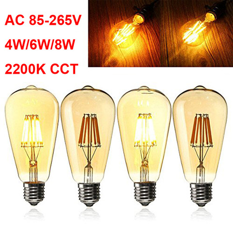 Ampoule à Filament Edison, ST64, E27, 4W 6W 8W, verre doré 2200K, Extra chaud, 110V 220V, Style rétro, 40W ► Photo 1/1