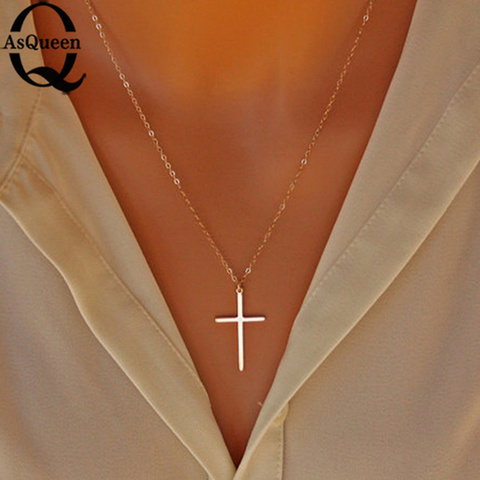 Collier pendentif croix en or pour femmes, filles et enfants, Mini bijoux en or, pendentif à breloque, ornements chrétiens Crucifix ► Photo 1/6