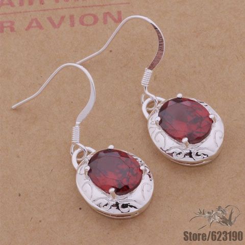 Boucles d'oreilles AE245 en argent, bijoux à la mode plaqué argent, boucle d'oreille incrustée de pierre rouge de flamme/eukanlra ggwaoyda ► Photo 1/1