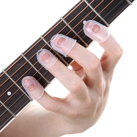 Protège-doigts en Silicone protecteurs du bout des doigts de guitare pour guitare ukulélé S M L 4 pièces/ensemble ► Photo 1/6