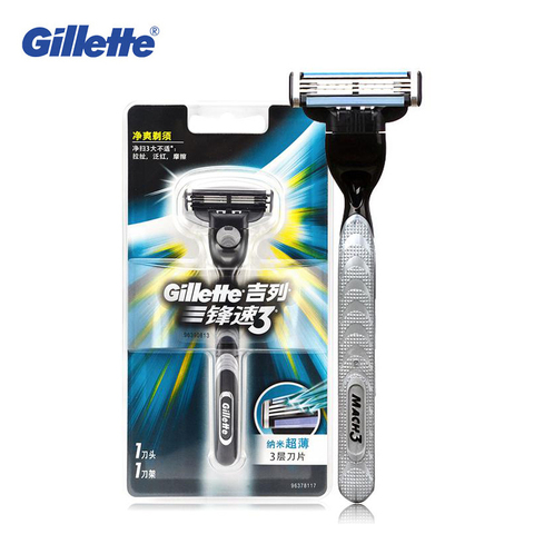 Gillette Mach 3 – rasoir de sécurité pour hommes, à Double tranchant, pour barbe, 1 support avec 1 lame ► Photo 1/4