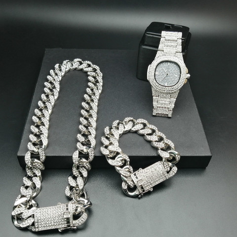 Ensemble de colliers et bracelets pour hommes, 2cm, en or, style Hip Hop, cubain, Miami ► Photo 1/6
