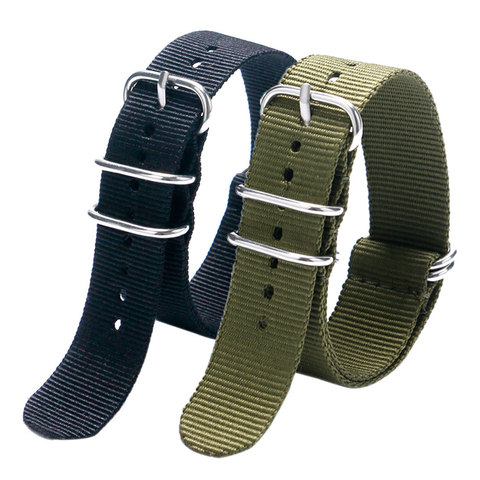 Bracelet en toile de Nylon avec 5 anneaux pour montres de Sport, 20/22MM, pour hommes et femmes, noir et vert armée ► Photo 1/6