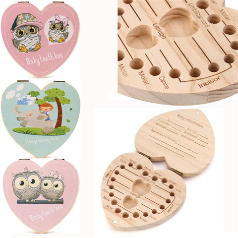 LOVE Heart – boîte de rangement en bois pour enfants, anglais, néerlandais, portugais, italie, organisateur de dents, hibou/éléphant, peinture de couleur, bébé économise les dents de lait ► Photo 1/6