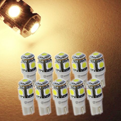 Lot de 10 ampoules LED Super lumineuses, T10 5050 5SMD 5 SMD, blanc chaud, pour voiture, camion, indicateur lumineux, DC 12V 24V ► Photo 1/6