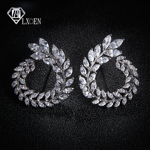 LEXON-boucles d'oreilles en zircone cubique pour femmes, boucles d'oreilles de luxe, couleur or blanc, avec branche d'olive, marque tendance, cadeau E119 ► Photo 1/6