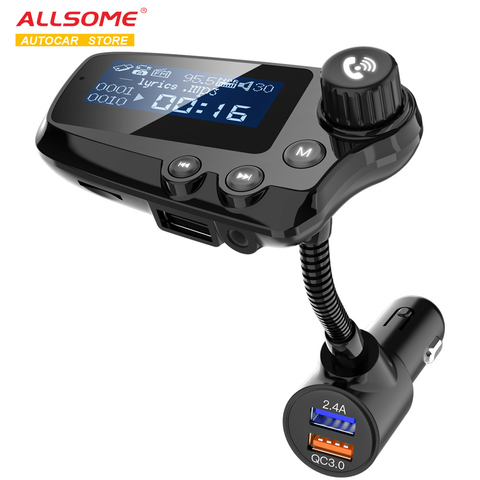 ALLSOME – transmetteur FM mains libres Bluetooth Carkit, lecteur Audio AUX A2DP, QC3.0, Charge rapide, lecture de cartes TF/disque U ► Photo 1/5