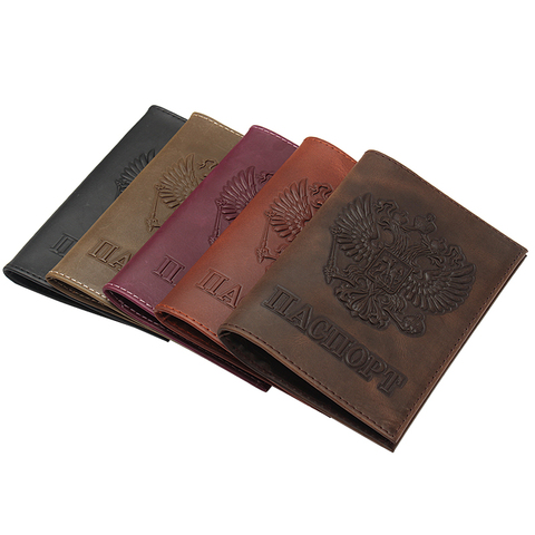 Porte-passeport russe confortable, cheval fou, couverture de passeport en cuir véritable pour porte-cartes de crédit ► Photo 1/6