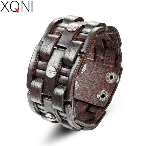 XQNI – Bracelet en cuir pour hommes, motif de couture de Surface inégale, accessoires masculins, bijoux cadeau de fête des pères, 2022 ► Photo 1/6