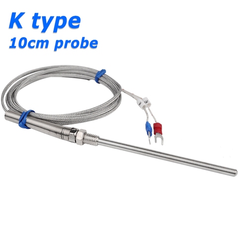 Sonde en acier inoxydable de 10cm, capteur de température, Type K, Tube Thermocouple avec câble de 2m ► Photo 1/6