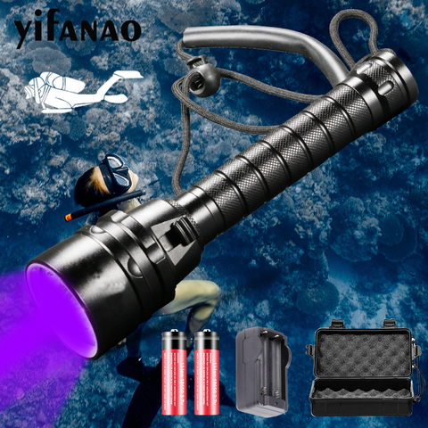 Lampe de poche LED pour plongée sous-marine, lanterne à ultraviolets 5x, lumière violette pour plongée sous-marine 200M, torche en aluminium 395nm pour la chasse ► Photo 1/6