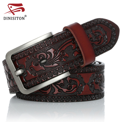 DINISITON-ceintures en cuir véritable pour hommes, ceintures de styliste, imprimé avec boucle ardillon Vintage, bracelet de luxe, nouvelle mode de haute qualité, YH918 ► Photo 1/6