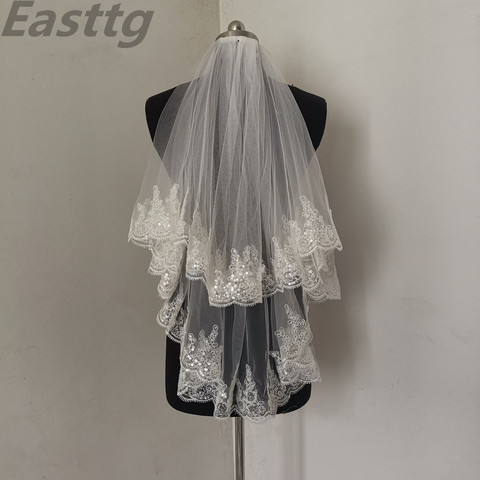 Easttg – voile de mariée blanc ivoire, deux couches, en Tulle, avec peigne, bord en dentelle, accessoires de mariage ► Photo 1/6