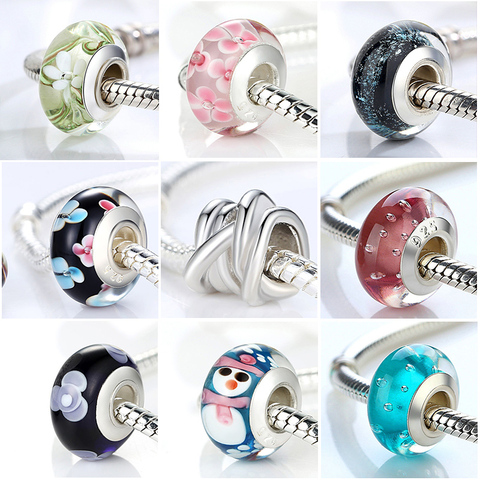 Offre Spéciale couleur argent noir européen Murano verre Perles fit Bracelets porte-bonheur Bracelets pour femmes Perles 925 argent bijoux Perles ► Photo 1/6