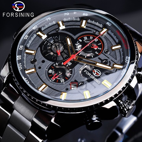 Forsining – montre-bracelet militaire lumineuse pour hommes, avec 3 cadrans, calendrier, multifonction, mécanique, Sport, automatique, marque de luxe, 2022 ► Photo 1/6