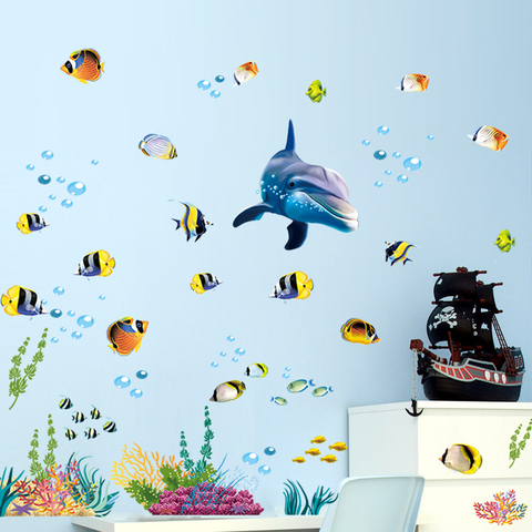 Autocollant mural de décoration pour la salle de bain, cuisine, autocollant décoratif de forme de dauphin, eau profonde, mer, pour la maison ► Photo 1/5